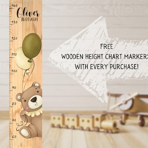 Houten handgemaakte groeimeter Beer voor baby's en kinderen, kinderkamer Houten wanddecoratie, babyshower Gepersonaliseerd cadeau voor jongens en meisjes