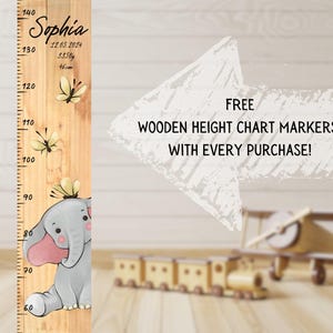 Elephant growth chart, Child growth chart ruler, Personalized growth chart wood, Wood nursery decor, Family height measuring board, Gift Boy