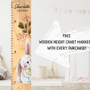 Bunny meetbord, houten liniaal groeimeter, gepersonaliseerde grafiek, houten decor kwekerij, hoogte meetliniaal, gepersonaliseerde geschenken meisje