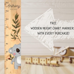 Koala hoogte liniaal, houten liniaal groeimeter, groeimeter gepersonaliseerd, kinderkamer wand decor babymeisje, kind meetgrafiek, babycadeau