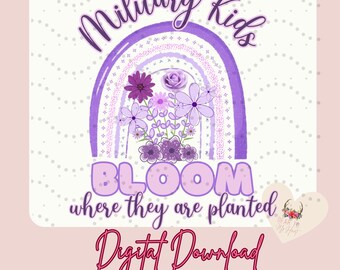 Militaire kinderen bloeien waar ze zijn geplant, militair, paars, bloemen militair kind, DTF, sublimatieontwerp, digitale download
