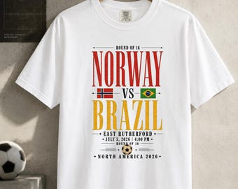 Norway Brazil Shirt, Norway vs Brazil Soccer Tee, Round of 16 Shirt, East Rutherford Match Day Comfort Colors Tee