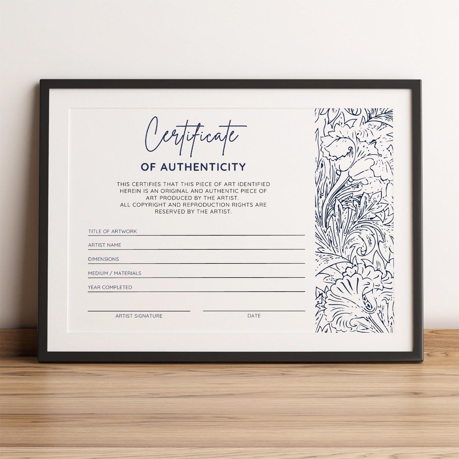 Certificate of Authenticity Artist Original Art Certificate Artist ...