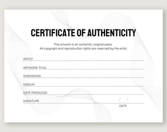 Modern Artist Certificate of Authenticity Artist Printable Certificate COA Original Art Template Creative Stationery Resources Artists COA