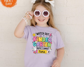 Watch Out Kindergarten Here I Come Shirt, Back to School Kids Tee, Personalized First Day of School Shirt, Colorful Student Gift