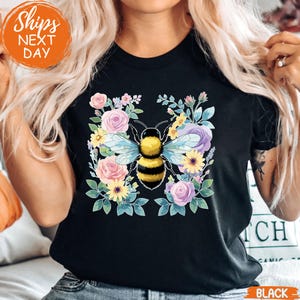 Womens Nature Bee T-Shirt, Floral Insect for Gardeners, Bee Wildflower Shirt, Fun Eco Tee, Honeybee Shirt, Nature Lovers Gift, Botanical Tee