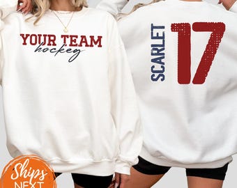Personalized Custom Hockey Sweatshirt Name Number Team Hoodie Mom Dad Game Day Unisex Gift