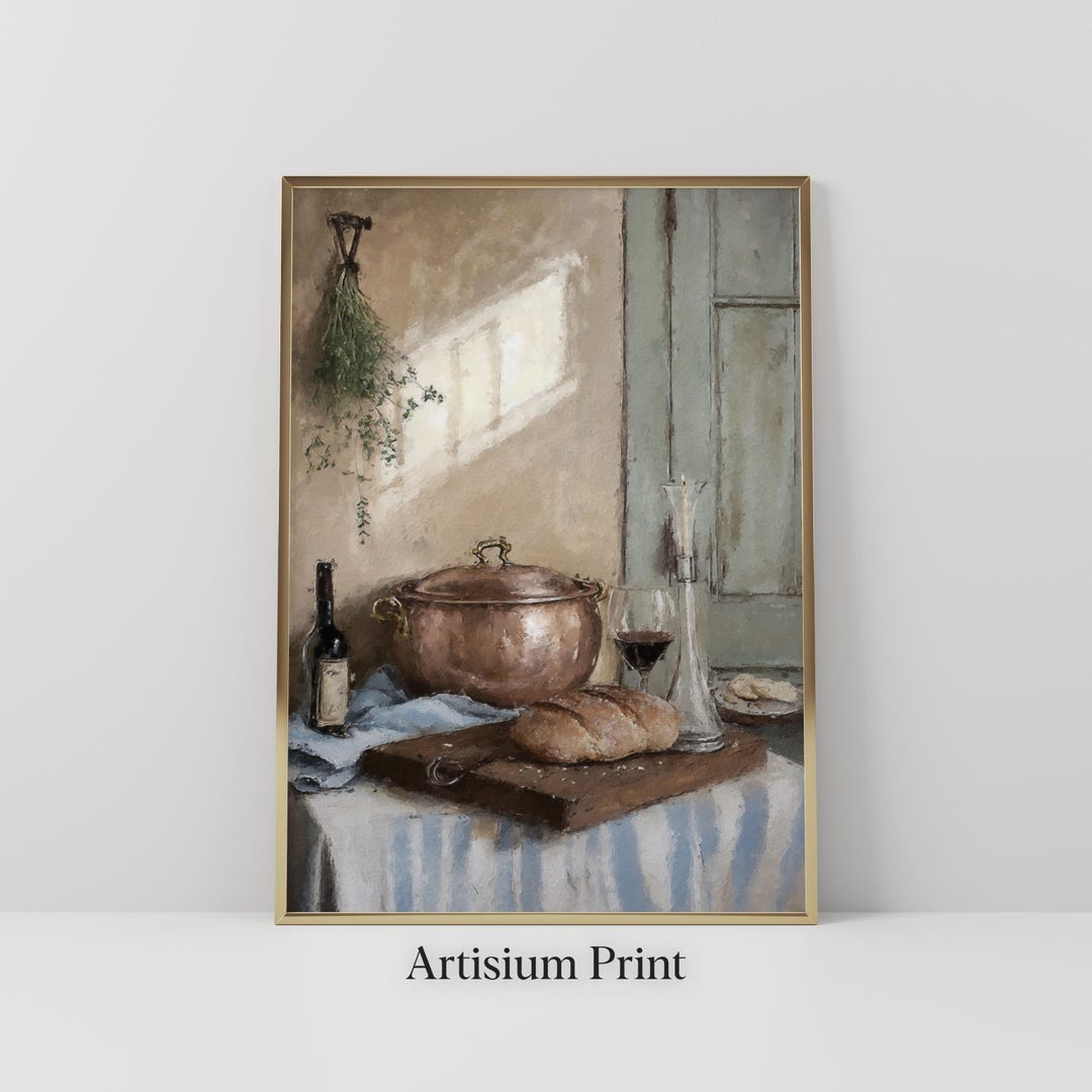 French Country Kitchen Art | Vintage Copper Tureen Print | Rustic ...