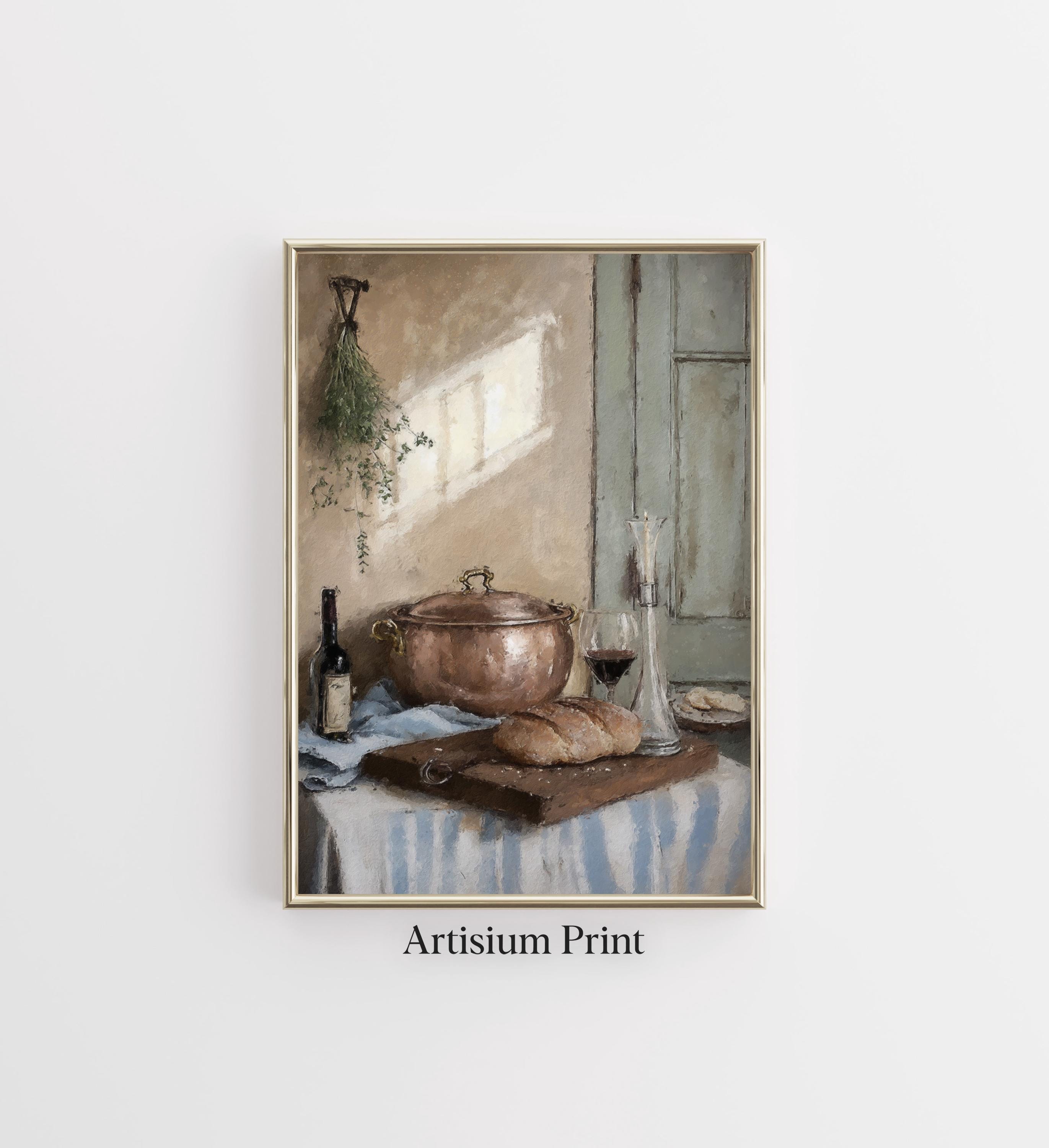 French Country Kitchen Art Vintage Copper Tureen Print Rustic