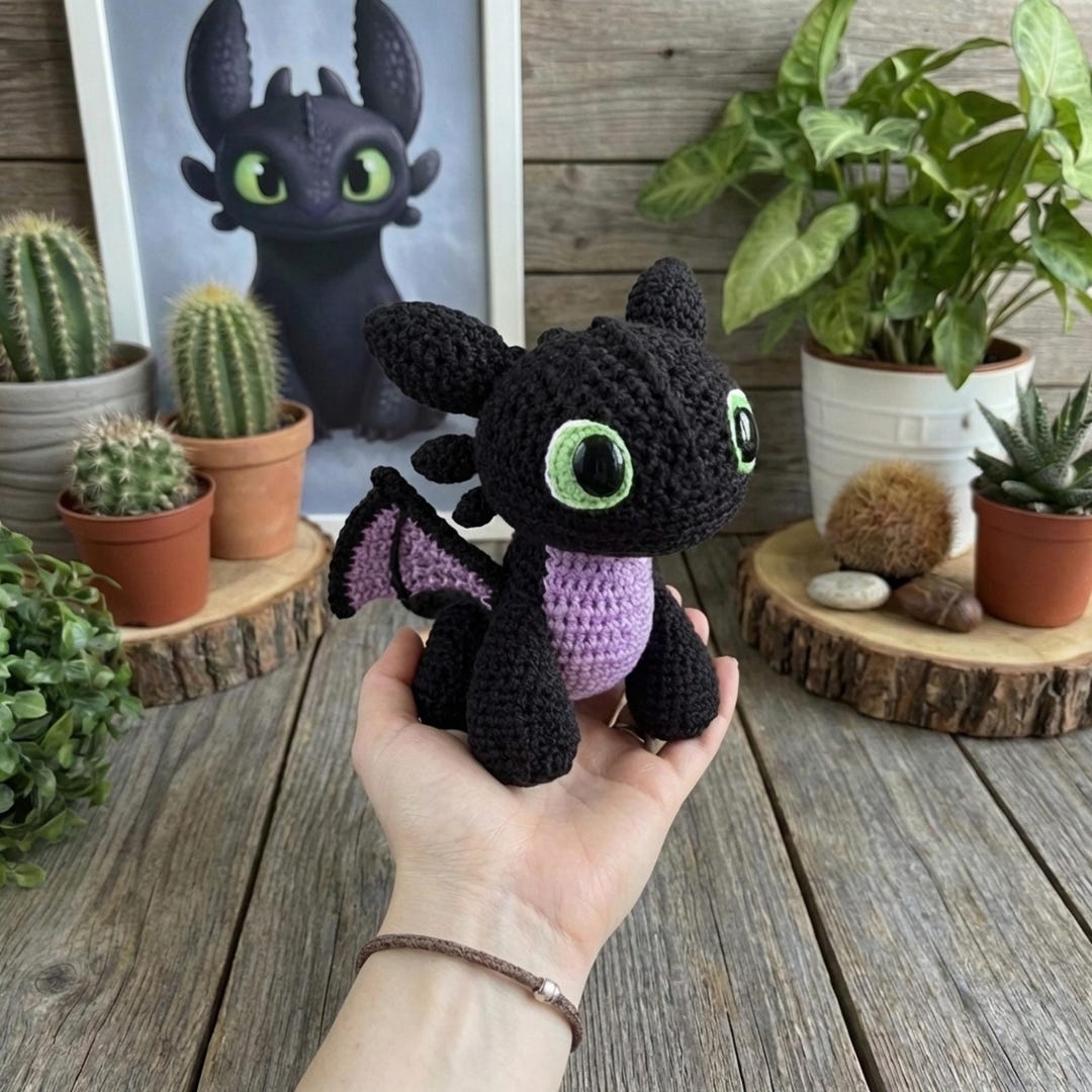Toothless Dragon Crochet Pattern: Night Fury Amigurumi, Fantasy Plush ...