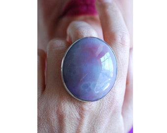 Lavendel Mond Ring Lepidolith mit Pink Turmalin Gr. 9