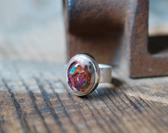 Dollybird Raw Rainbow Fire Opal Ring October Birthstone