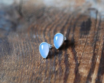 Pastel Blue Chalcedony Drop Gem Studs