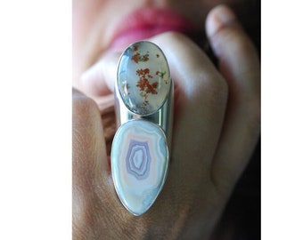 Spring Weather Ring Moss Agate And Pink Laguna Mother's Day Gift