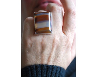 Gaia Ring Collectors Banded Chalcedony Agate Master Cut