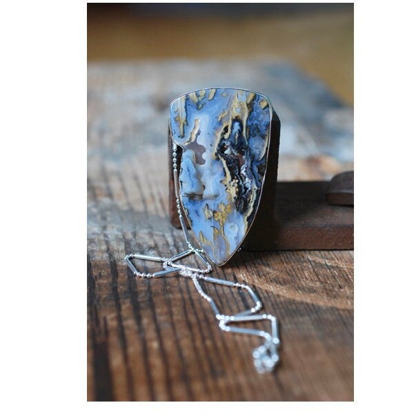 Gemmy Chalcedony Blue Petrified Wood Pendant