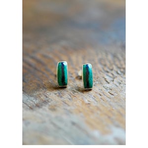 Color Striped Studs Blue Azurite and Malachite Gem Earrings