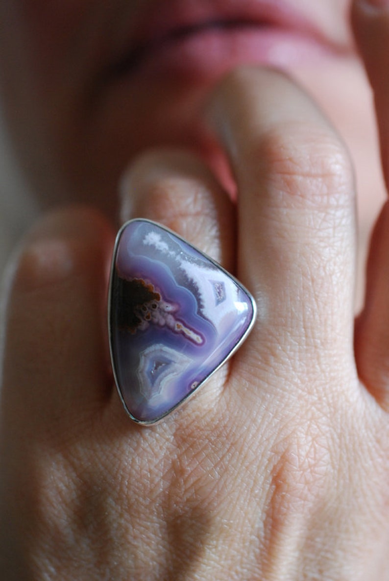 Spring Storm Ring Rare Lavender Laguna Plume Agate image 10