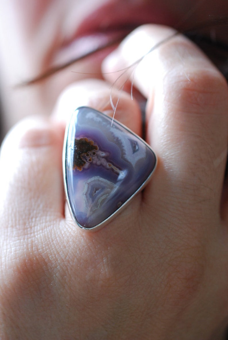 Spring Storm Ring Rare Lavender Laguna Plume Agate image 7