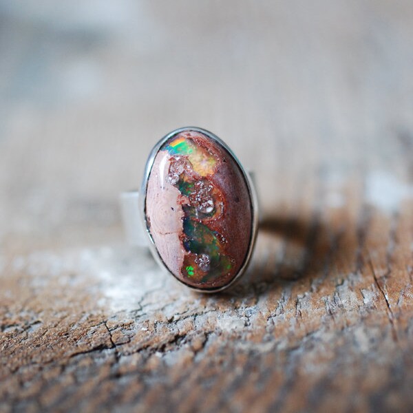 Dollybird Raw Rainbow Fire Opal Ring