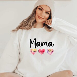 Custom Mama Sweatshirt with Kid Name on Sleeve, Mothers Day Gift, Cute Mum Jumper, Funny Mum Hoodie, Mama Valentines Gift, New Mom Gift