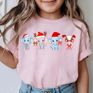 Baby Elephants Christmas Shirt, Kids Christmas T-Shirt, Trendy Girls Holiday Tees, Christmas Baby Outfit, Christmas Animals Sweatshirt
