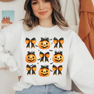 Coquette Pumpkin Bow Halloween Shirts, Halloween Shirt Cute Pumpkin Sweatshirt, Coquette Bow Halloween T-Shirt, Trendy Spooky Girly Sweater