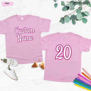 Custom Text Doll Theme Shirt, Customizable Name Fun Shirt For All Ages,Custom Age And Number Birthday T-Shirt, Iconic Pink Tee, Pink Party