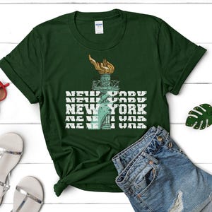 New York Statue of Liberty Unisex Shirt - Exaggerated Text Design, NYC Graphic Tee, America Apparel, Patriotic Clothing, Freedom T-Shirt