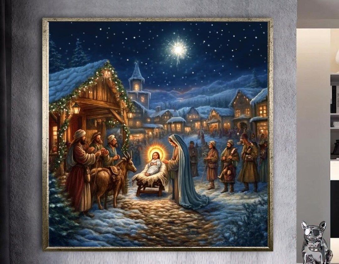 Nativity Scene Wall Art | Christmas Night Canvas Print | Holy Family ...