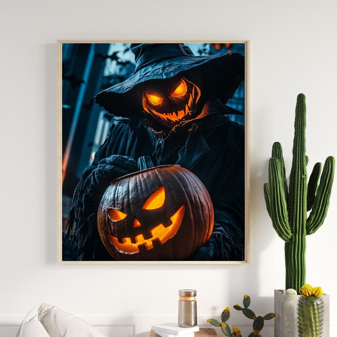 Halloween Spooky Wall Art Glowing Pumpkin Canvas Print Dark Night Wall ...