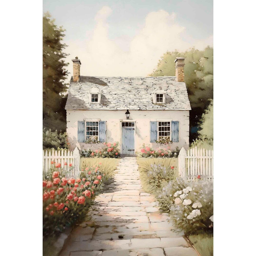 Charming Rural Village Wall Print, French Country Cottage Print ...
