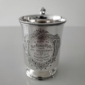 Victorian Sterling Silver Mug: 1883 George Unite, Queen Victoria Jubilee. No.SS030