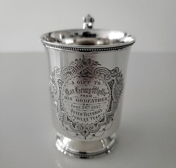 Victorian Sterling Silver Mug: 1883 George Unite, Queen Victoria Jubilee. No.SS030