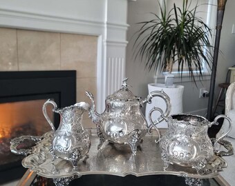 19th Century 3-piece Victorian silver-plated tea service (Made in England) Item No: DS030