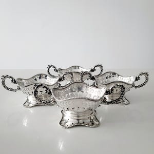 Antique William B. Kerr Sterling Silver Openwork Bowls with Lenox Inserts, Set of 4 + 3, 382g-No: SS065