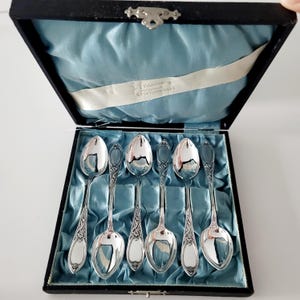 Set of 6 Antique Norwegian 830 Sterling Silver Teaspoons J. Frisenberg Lillehammer | circa 1920s | Original box | Total weight 96g No. SS031