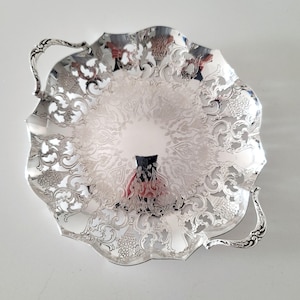 Vintage Silver Plated Pierced Bowl: Ornate Floral Engraving, E.P.C.   No.DS044