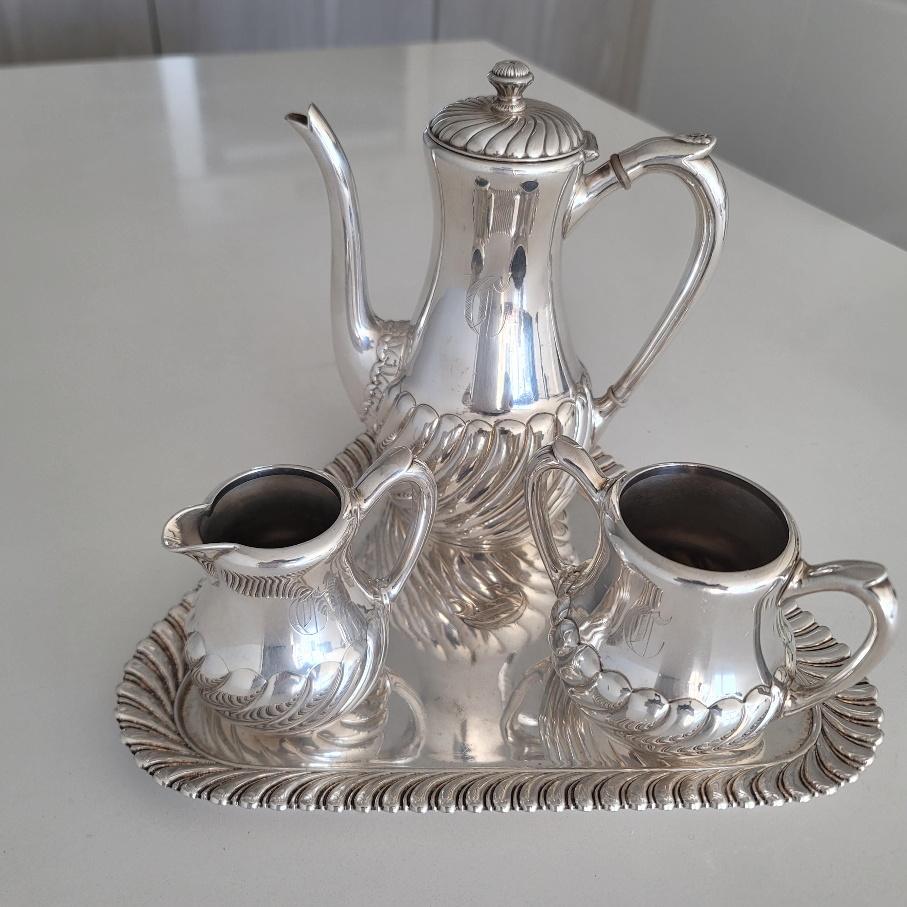 Antique Wilcox Silver Plate Tea Coffee Set: Quadruple Plate, 4