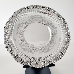 Sheffield Style Silver Plate: Sterling Grape Border, Rococo Floral Dish.  No.SS060