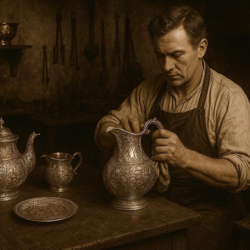 アンティークドイツ製800シルバー製ピアスバスケット（天使の場面付き