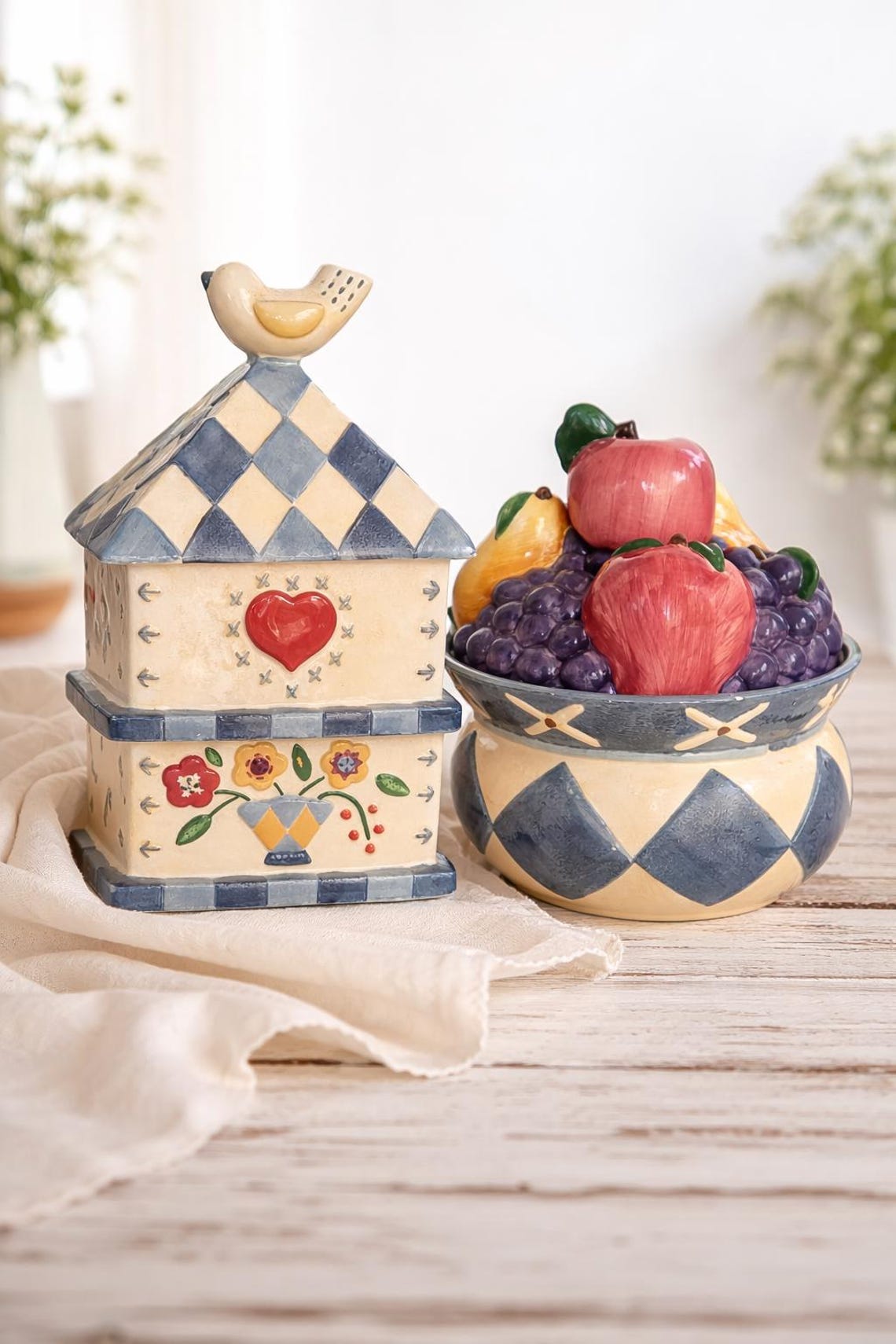 Vintage Hand-painted Ceramic Canister Set | Cottagecore Kitchen Decor ...
