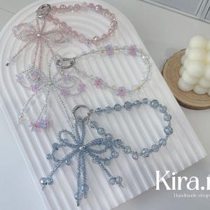 Crystal Ribbon Bow Phone Strap: Handmade Beaded Wristlet
