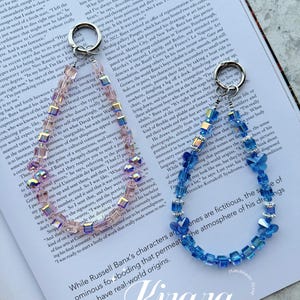 Correa de muñeca de cristal, dije para teléfono con cuentas, elegante cordón para teléfono, elegante dije para teléfono, correa de teléfono de lujo, pulsera con cristales de vidrio cuadrados