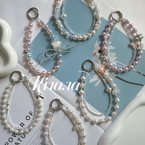 Correa de teléfono con perlas, minimalista, dije de cristal para teléfono, cordón de perla para teléfono, elegante muñequera, dijes de cristal para teléfono con perlas, regalo para ella, brillo