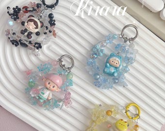 Kawaii Beaded Phone Charm Strap: Pastel Pink Hearts Keychain