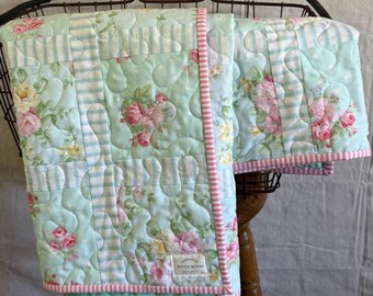 Manta floral estilo shabby chic, edredón rústico, rosa menta verde, manta campestre hecha a mano, 45 x 60