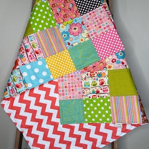 Patchwork Baby Quilt, Owl Quilt, Girl Baby Blanket, Handmade Quilt, Nursery Bedding, 35x39 Quilt, Chubby Cupcake Quilt