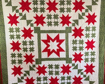 Edredón Estrella de Navidad – Reverso de acebo rojo y verde – Manta navideña hecha a mano 67x68