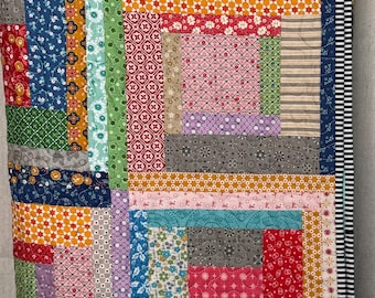 Edredón Log Cabin hecho a mano por Lori Holt / Edredón de 70 x 70 cm / Edredón de patchwork estilo granja / Estilo rústico / Listo para enviar
